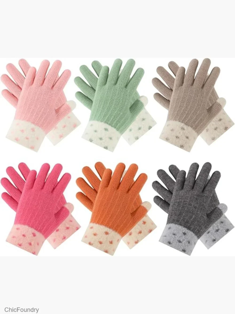 6 Pairs Kids Winter Gloves Stretchy Knitted Soft Warm Full Finger